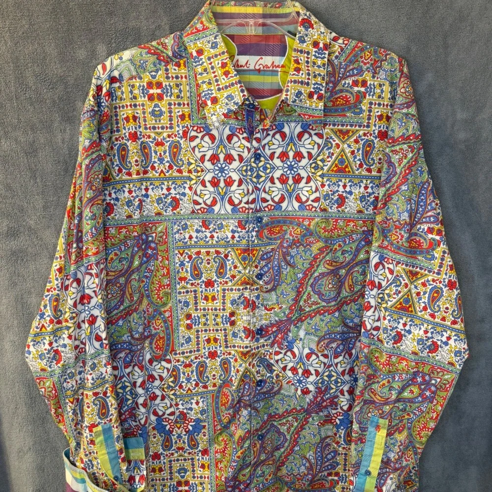 Robert Graham Mens XL Paisley Patchwork Long Sleeve Button Down Shirt Multi